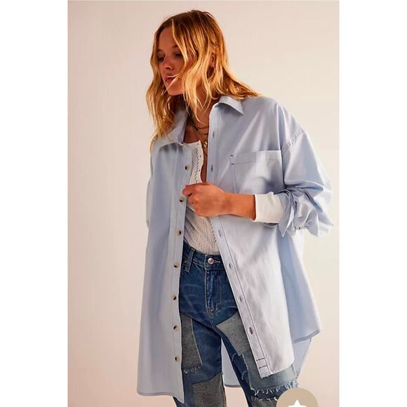 We The Free Tops - Free People We The Free Oxford Blue Oversided Fit Freddie Shirt sz Large